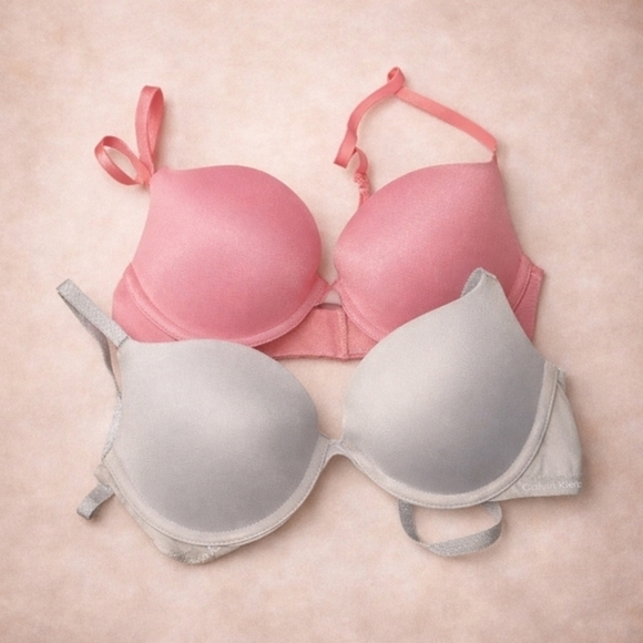 Calvin Klein Other - Calvin Klein Bra Bundle 32B Pink & Grey Push Up T-Shirt Bras